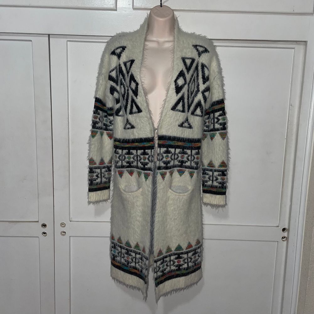 My Michelli Southwestern Knit‎ Fuzzy Cardigan Duster Medium Nylon Acrylic Blend